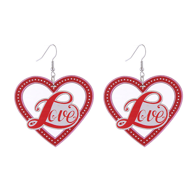 Wholesale Valentine's Day Rainbow Love LOVE Wooden Earrings